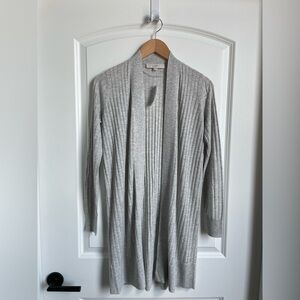 LOFT Heather Gray Ribbed Open Cardigan